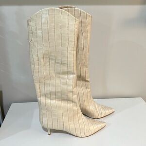 Schutz “snake skin” cream knee high boot